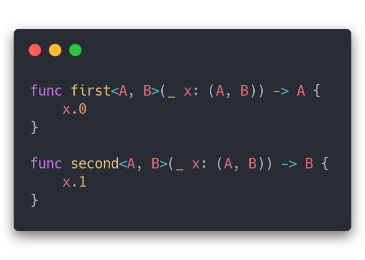 Projection functions `first` and `second`.