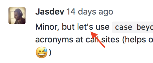 An example of a GitHub code review comment that uses “let’s”