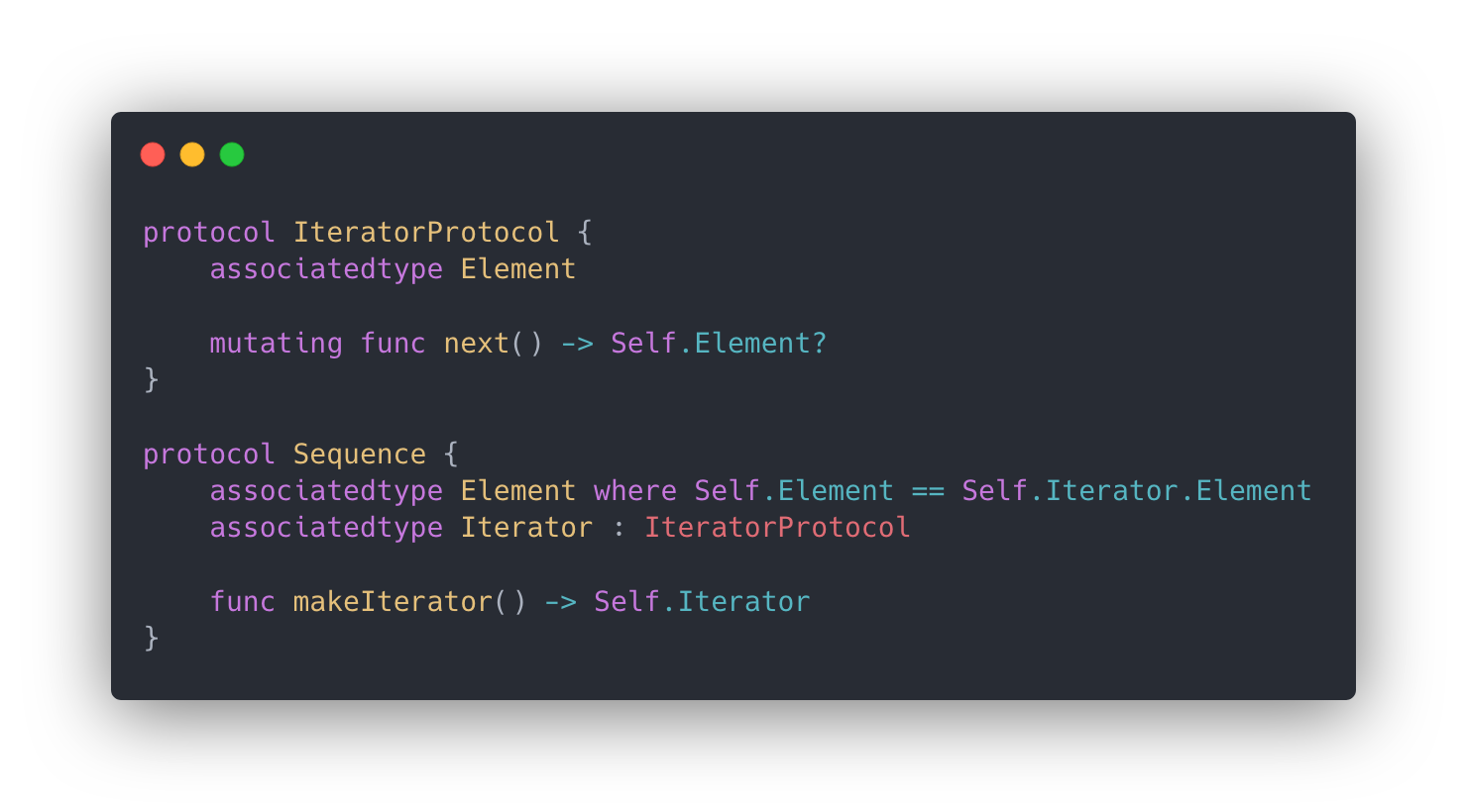 `IteratorProtocol` and `Sequence`’s abbreviated signatures.